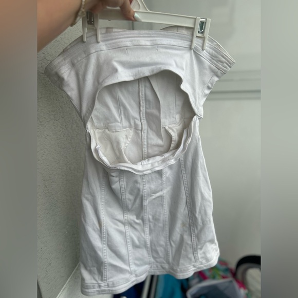 White Denim Zip Front Strapless Panel Dress. - Picture 5 of 7